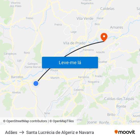 Adães to Santa Lucrécia de Algeriz e Navarra map