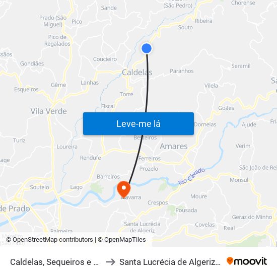 Caldelas, Sequeiros e Paranhos to Santa Lucrécia de Algeriz e Navarra map