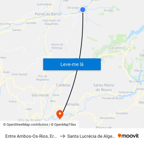 Entre Ambos-Os-Rios, Ermida e Germil to Santa Lucrécia de Algeriz e Navarra map