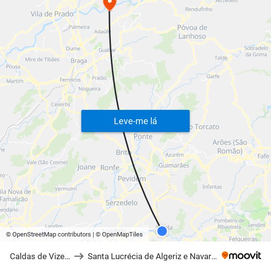Caldas de Vizela to Santa Lucrécia de Algeriz e Navarra map
