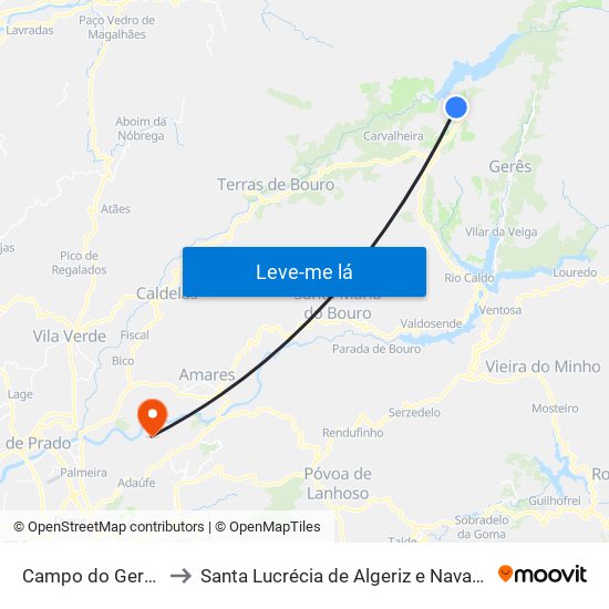 Campo do Gerês to Santa Lucrécia de Algeriz e Navarra map