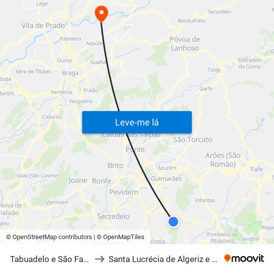 Tabuadelo e São Faustino to Santa Lucrécia de Algeriz e Navarra map