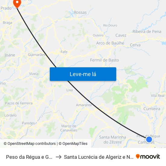 Peso da Régua e Godim to Santa Lucrécia de Algeriz e Navarra map