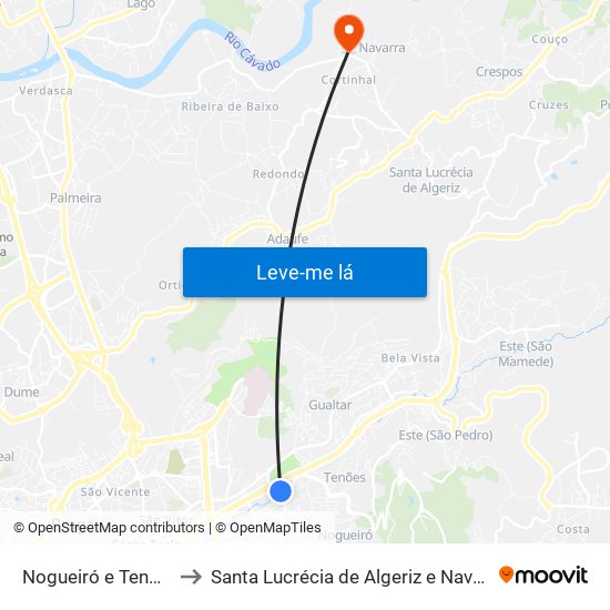 Nogueiró e Tenões to Santa Lucrécia de Algeriz e Navarra map