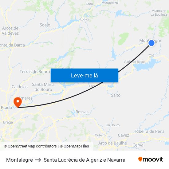 Montalegre to Santa Lucrécia de Algeriz e Navarra map