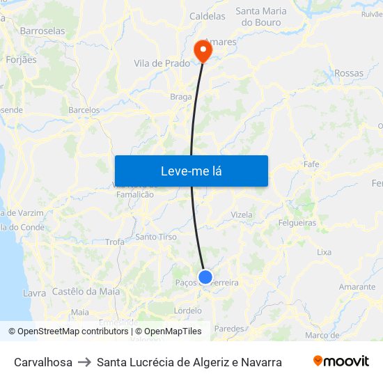 Carvalhosa to Santa Lucrécia de Algeriz e Navarra map
