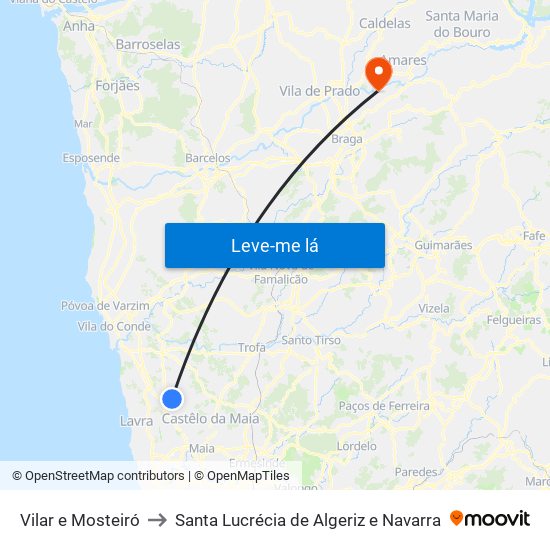 Vilar e Mosteiró to Santa Lucrécia de Algeriz e Navarra map