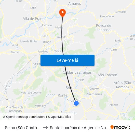 Selho (São Cristóvão) to Santa Lucrécia de Algeriz e Navarra map