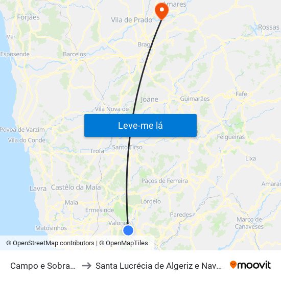 Campo e Sobrado to Santa Lucrécia de Algeriz e Navarra map