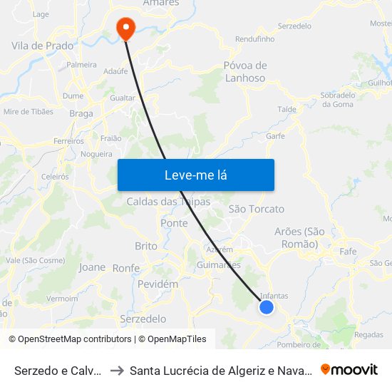 Serzedo e Calvos to Santa Lucrécia de Algeriz e Navarra map