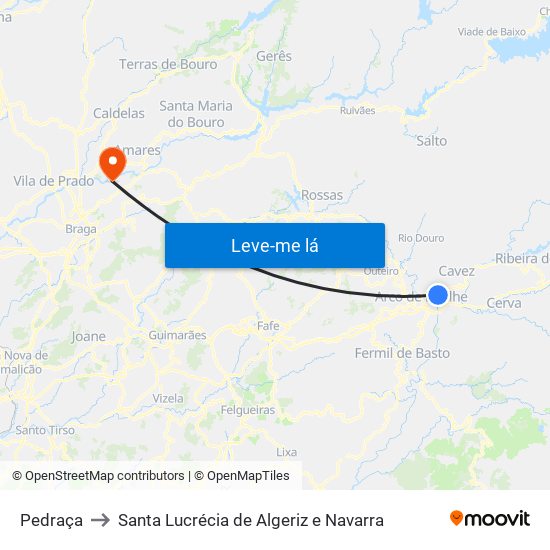 Pedraça to Santa Lucrécia de Algeriz e Navarra map