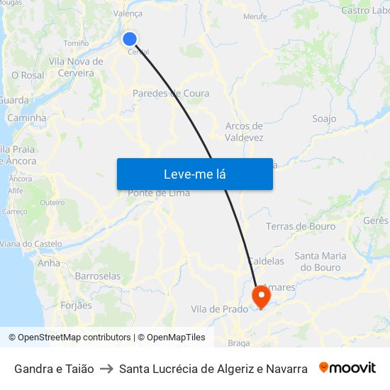 Gandra e Taião to Santa Lucrécia de Algeriz e Navarra map