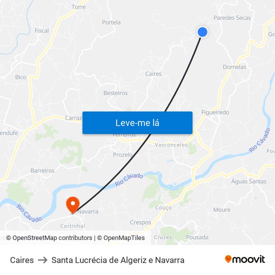 Caires to Santa Lucrécia de Algeriz e Navarra map