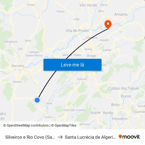 Silveiros e Rio Covo (Santa Eulália) to Santa Lucrécia de Algeriz e Navarra map