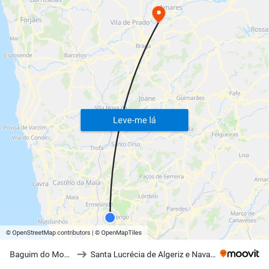 Baguim do Monte to Santa Lucrécia de Algeriz e Navarra map