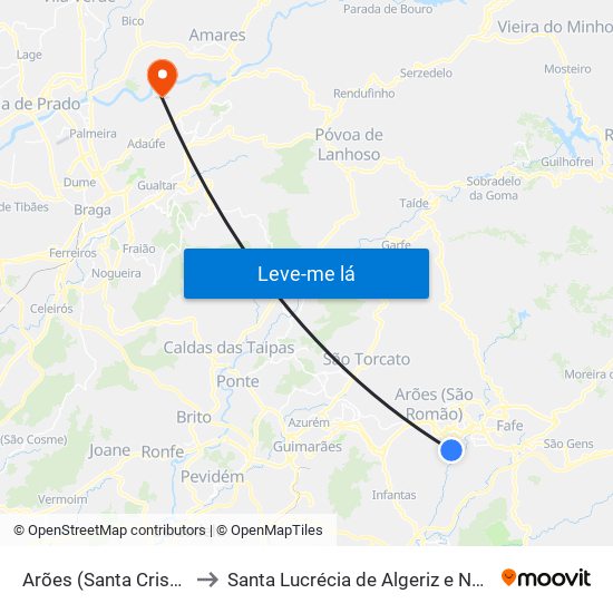 Arões (Santa Cristina) to Santa Lucrécia de Algeriz e Navarra map