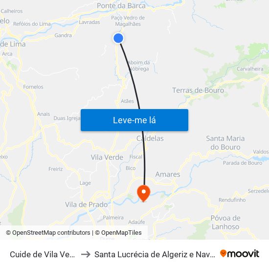 Cuide de Vila Verde to Santa Lucrécia de Algeriz e Navarra map