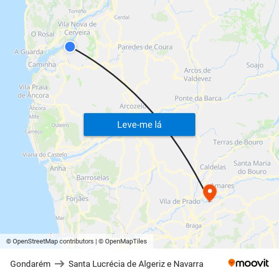 Gondarém to Santa Lucrécia de Algeriz e Navarra map