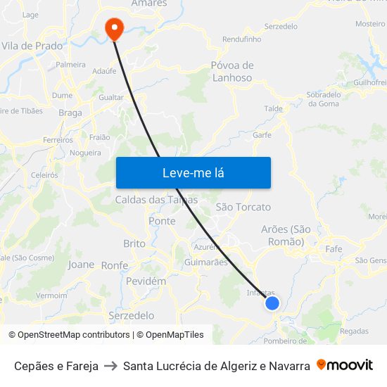 Cepães e Fareja to Santa Lucrécia de Algeriz e Navarra map