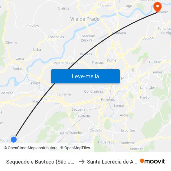 Sequeade e Bastuço (São João e Santo Estêvão) to Santa Lucrécia de Algeriz e Navarra map