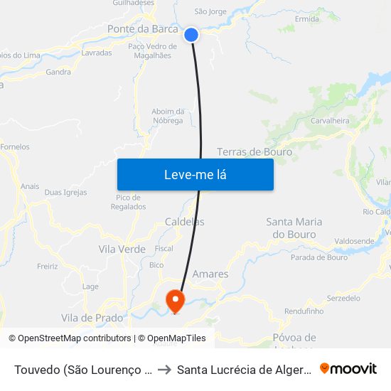Touvedo (São Lourenço e Salvador) to Santa Lucrécia de Algeriz e Navarra map