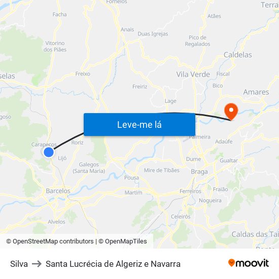 Silva to Santa Lucrécia de Algeriz e Navarra map