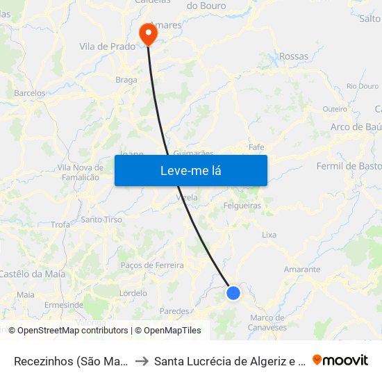Recezinhos (São Mamede) to Santa Lucrécia de Algeriz e Navarra map