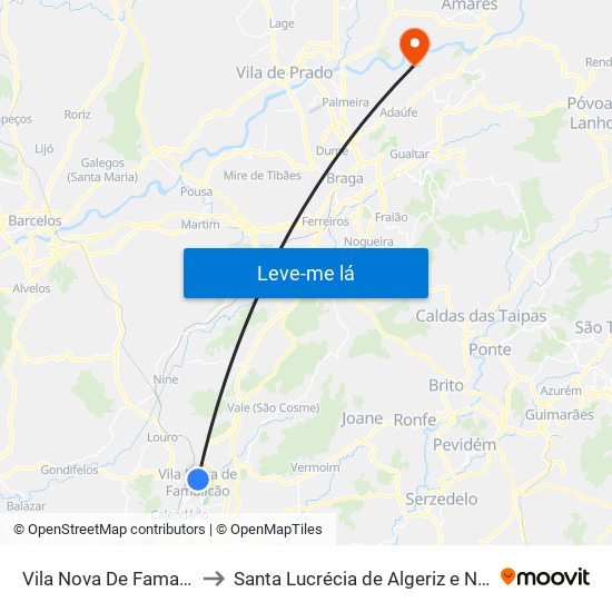 Vila Nova De Famalicão to Santa Lucrécia de Algeriz e Navarra map