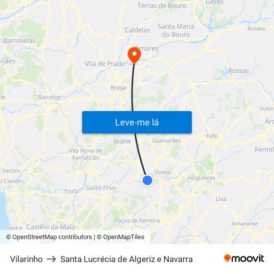 Vilarinho to Santa Lucrécia de Algeriz e Navarra map