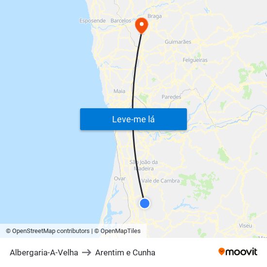 Albergaria-A-Velha to Arentim e Cunha map