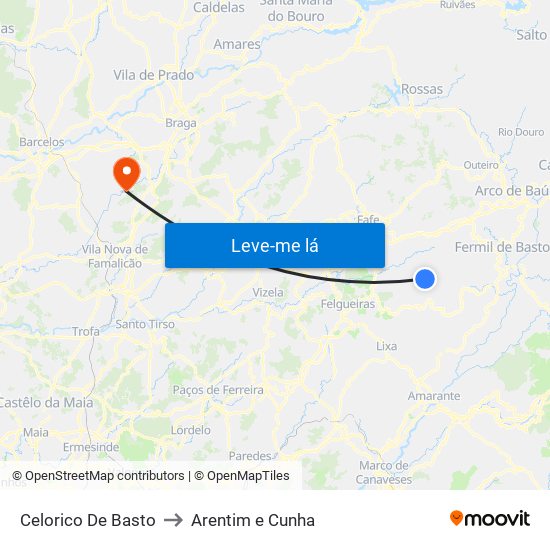 Celorico De Basto to Arentim e Cunha map