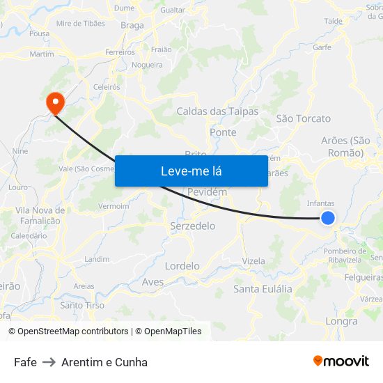 Fafe to Arentim e Cunha map