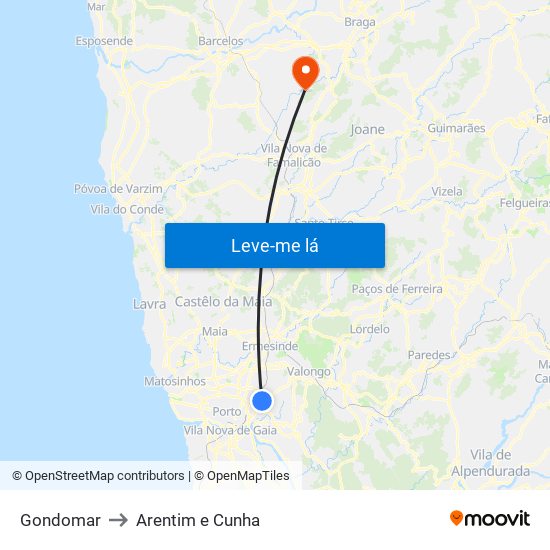 Gondomar to Arentim e Cunha map