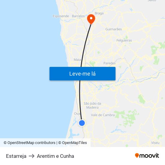 Estarreja to Arentim e Cunha map