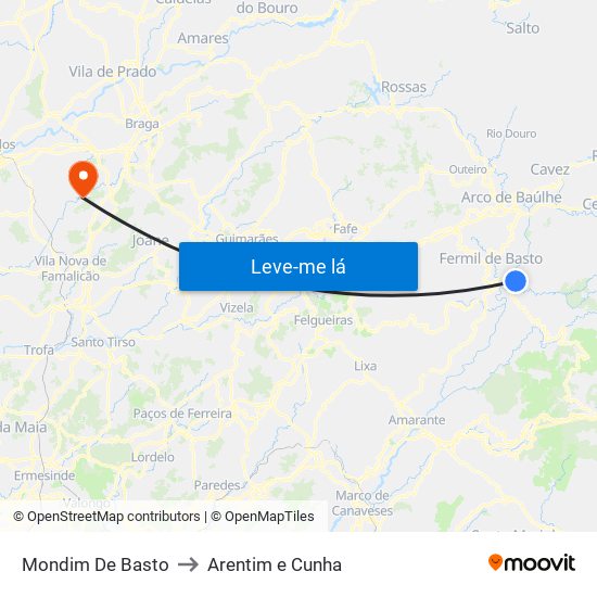 Mondim De Basto to Arentim e Cunha map