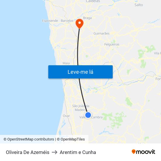 Oliveira De Azeméis to Arentim e Cunha map