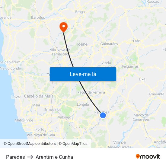 Paredes to Arentim e Cunha map