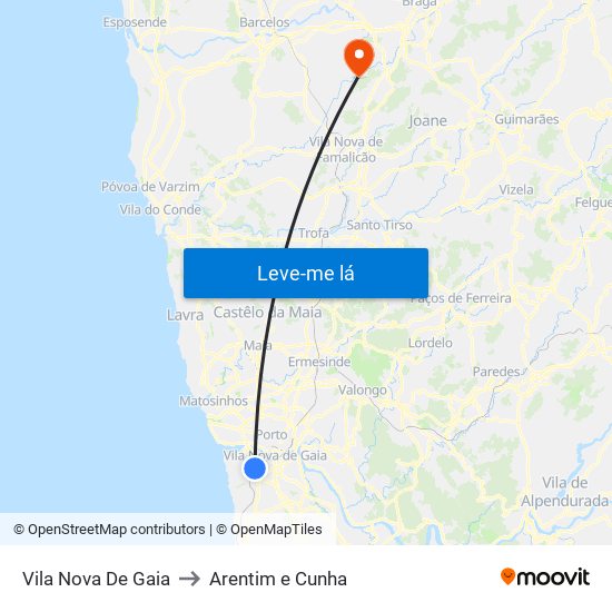 Vila Nova De Gaia to Arentim e Cunha map