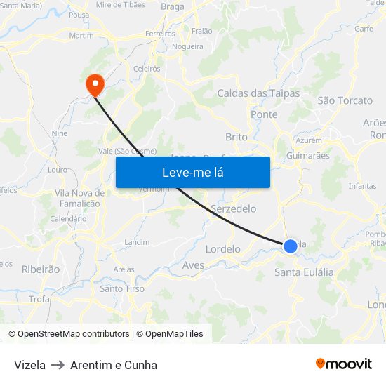Vizela to Arentim e Cunha map