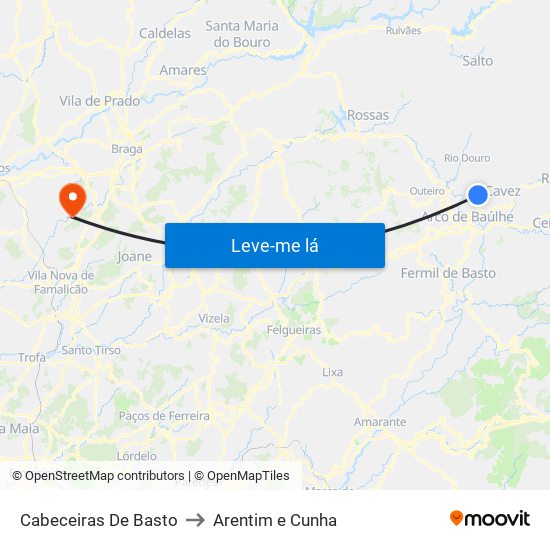 Cabeceiras De Basto to Arentim e Cunha map