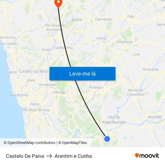 Castelo De Paiva to Arentim e Cunha map