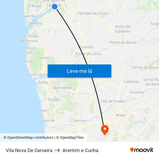 Vila Nova De Cerveira to Arentim e Cunha map
