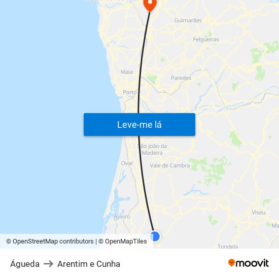 Águeda to Arentim e Cunha map