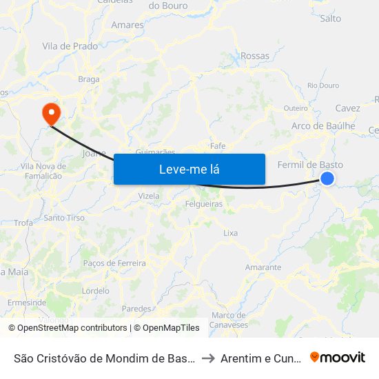 São Cristóvão de Mondim de Basto to Arentim e Cunha map