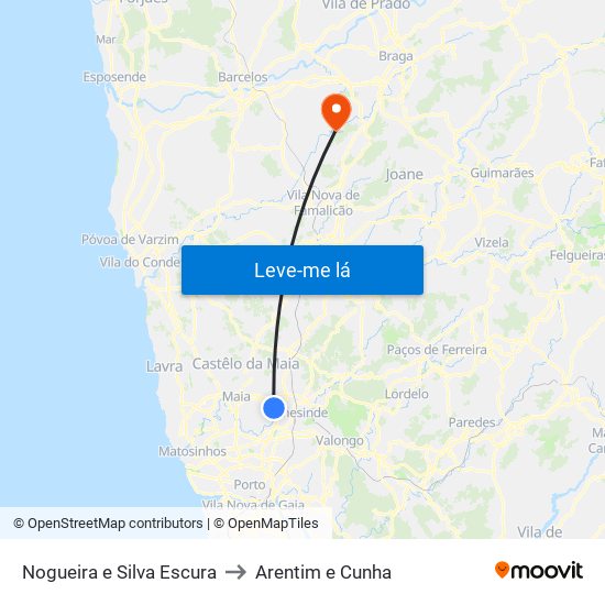 Nogueira e Silva Escura to Arentim e Cunha map