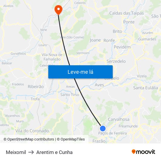 Meixomil to Arentim e Cunha map