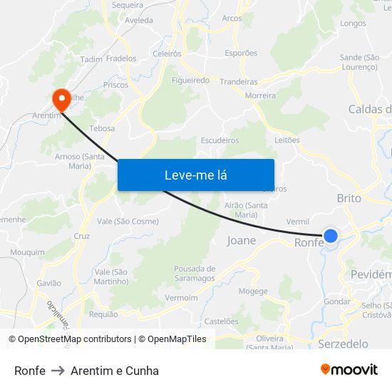 Ronfe to Arentim e Cunha map