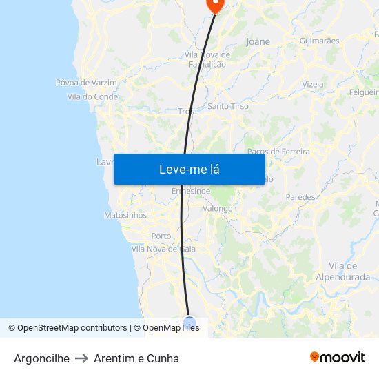 Argoncilhe to Arentim e Cunha map