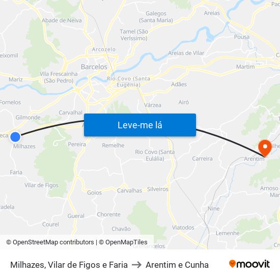 Milhazes, Vilar de Figos e Faria to Arentim e Cunha map