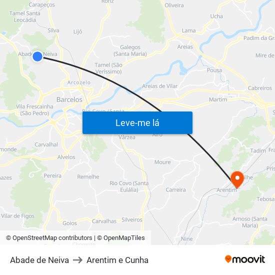 Abade de Neiva to Arentim e Cunha map